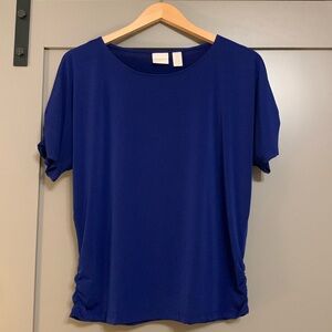 Chicos Blouse Women's Blue Vintage Short Sleeve Stretch Top Dolman Small Size 2P